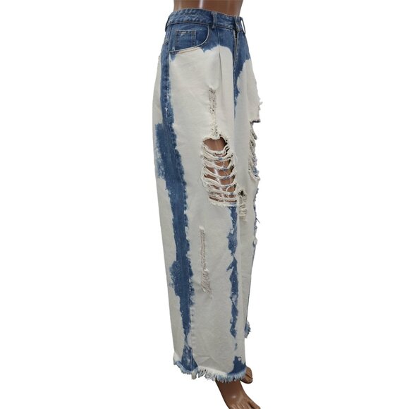 Kate Hewko Bleached Wash Distressed Wide Fringe Denim Jeans M - Picture 4 of 7